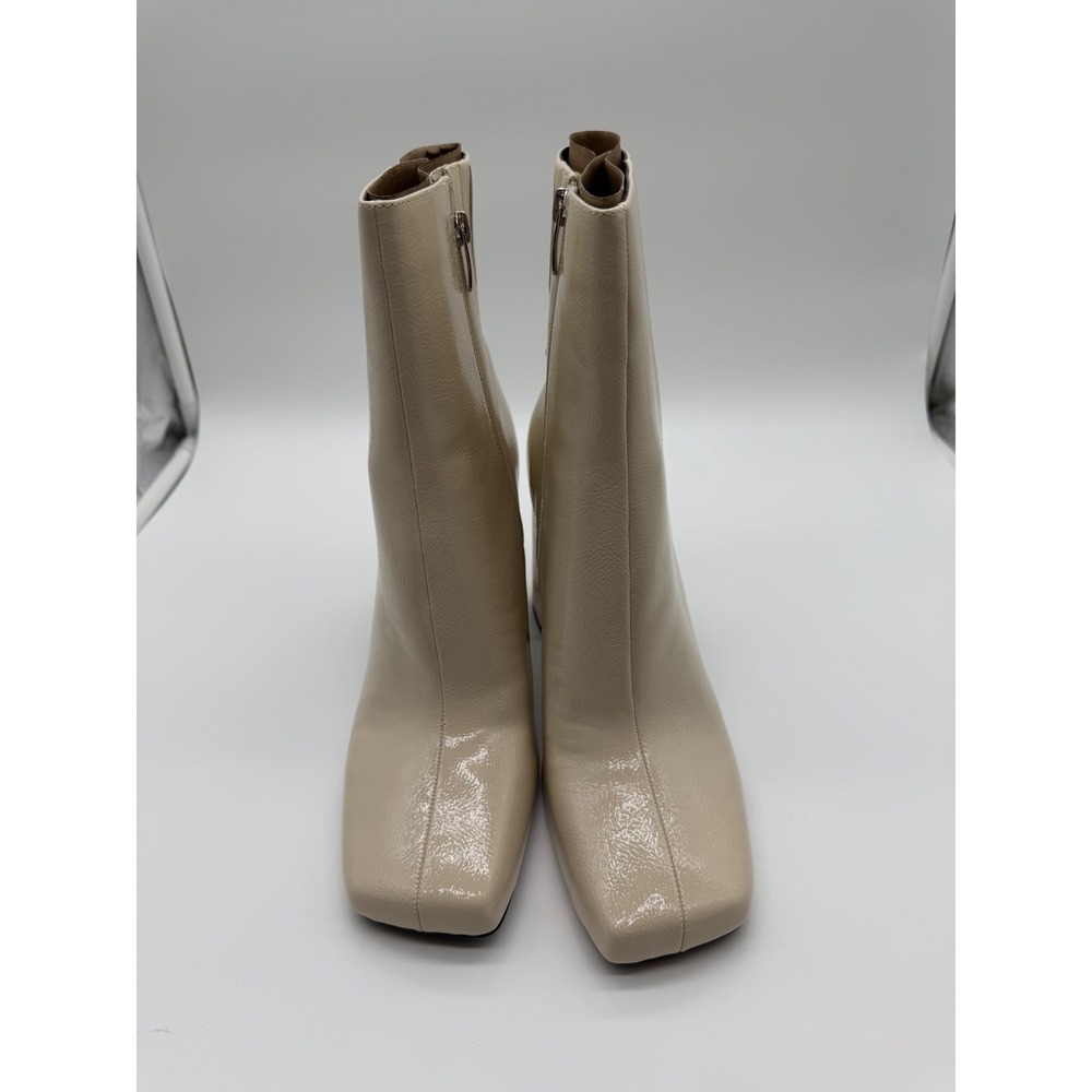 Nine West Womens Square Toe Block Heel Patent Ankle Boots Beige Cream 11M - Picture 6 of 9